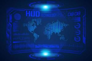 Modern HUD Technology Screen Background with world map vector