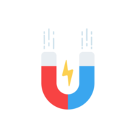 Horseshoe magnet icon with lightning shaped attraction. png