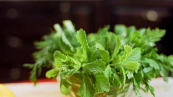 Green adjika prepared from mint and hot pepper. Traditional Georgian cuisine video