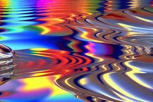 Liquid chrome metal surface with colorful chromatic reflection photo