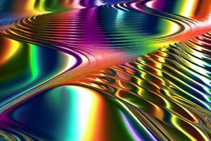 Liquid chrome metal surface with colorful chromatic reflection photo