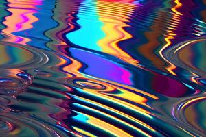 Liquid chrome metal surface with colorful chromatic reflection photo