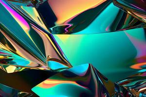 Liquid chrome metal surface with colorful chromatic reflection photo