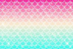 Mermaid holographic background with scale and stars. Iridescent glitter fish tail pattern. Kawaii vector texture.