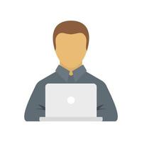 Manager works on laptop icon, flat style vector