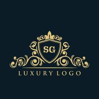 Letter SG logo with Luxury Gold Shield. Elegance logo vector template.