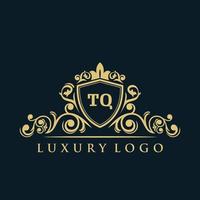 Letter TQ logo with Luxury Gold Shield. Elegance logo vector template.