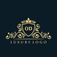 logotipo de letra od con escudo de oro de lujo. plantilla de vector de logotipo de elegancia.