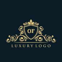 Letter OF logo with Luxury Gold Shield. Elegance logo vector template.