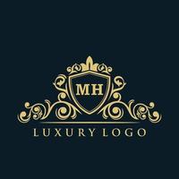 Letter MH logo with Luxury Gold Shield. Elegance logo vector template.