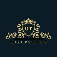 Letter OT logo with Luxury Gold Shield. Elegance logo vector template.
