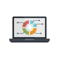 Pie graph on laptop screen icon, flat style vector