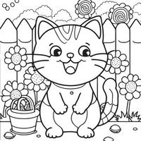 Happy cat playing outside. Coloring book for children. Cartoon outline illustration vector