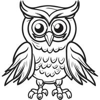 Owl outline vector illustration. Coloring book for children. Cartoon bird black and white drawing.