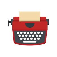 Red retro typewriter icon, flat style vector