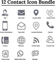 el paquete de íconos de contacto incluye ubicación, correo, chat, señal wifi y más vectores completamente editables y escalables