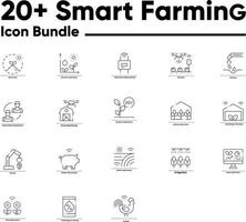conjunto de iconos de línea relacionados con la granja inteligente. iconos lineales de tecnologías agrícolas. la ciencia de los alimentos esboza la colección de signos y símbolos vectoriales. vector