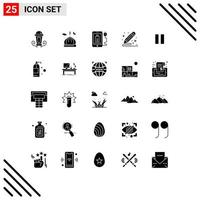 Modern Set of 25 Solid Glyphs Pictograph of paint document pray creative plug Editable Vector Design Elements