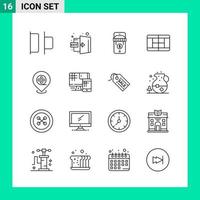 Pack of 16 Line Style Icon Set Outline Symbols for print Creative Signs Isolated on White Background 16 Icon Set Creative Black Icon vector background