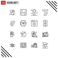 Outline Pack of 16 Universal Symbols of chart word biology write type Editable Vector Design Elements