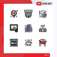 Set of 9 Modern UI Icons Symbols Signs for buildings image video favorite idea Editable Vector Design Elements