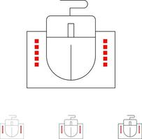 conjunto de iconos de línea negra en negrita y delgada de educación de hardware de computadora de ratón vector