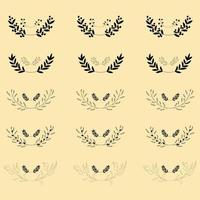 Set of handmade Greek wreaths and heraldic round elements with a black circular silhouette Floral or ornament design vector