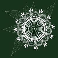 Mandala design ornamental icon and mehndi design with white color and green background vector