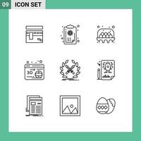 Pack of 9 Modern Outlines Signs and Symbols for Web Print Media such as emblem globe logic printer food Editable Vector Design Elements