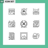 Pack of 9 Modern Outlines Signs and Symbols for Web Print Media such as emblem globe logic printer food Editable Vector Design Elements