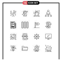 Modern Set of 16 Outlines Pictograph of data share coffee film user Editable Vector Design Elements