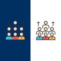 Workforce Business Human Leadership Management Organization Resources Teamwork  Icons Flat and Line Filled Icon Set Vector Blue Background