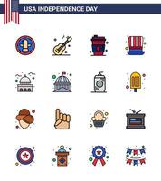 4th July USA Happy Independence Day Icon Symbols Group of 16 Modern Flat Filled Lines of house usa alcohol presidents day Editable USA Day Vector Design Elements