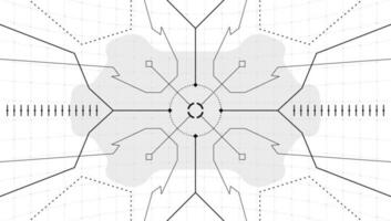 VR HUD technology head up display target. Digital futuristic virtual reality interface cyberpunk hi tech visor screen. FUI GUI UI spaceship cockpit dashboard panel black and white design template. Eps vector