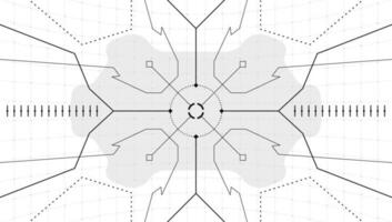 objetivo de visualización frontal de la tecnología vr hud. interfaz de realidad virtual futurista digital cyberpunk pantalla de visor de alta tecnología. fui gui ui plantilla de diseño en blanco y negro del panel del tablero de la cabina de la nave espacial. eps vector