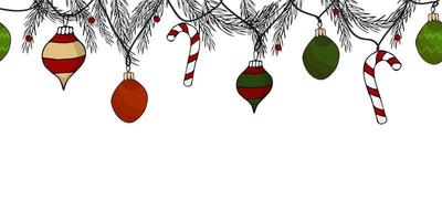 Merry Christmas. Christmas decorations Traditional colors. Sample. Vector illustration