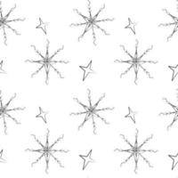 Endless pattern of contour snowflakes with abstract stars. Vector Backdrop. Repeat texture. Isolate