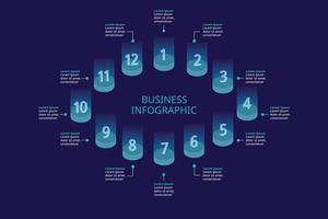 plantilla de gráfico de número de paso para infografía para presentación de 12 elementos con luz azul vector