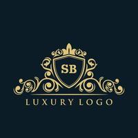 Letter SB logo with Luxury Gold Shield. Elegance logo vector template.