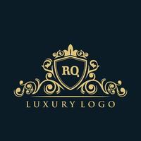Letter RQ logo with Luxury Gold Shield. Elegance logo vector template.