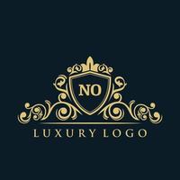 Letter NO logo with Luxury Gold Shield. Elegance logo vector template.