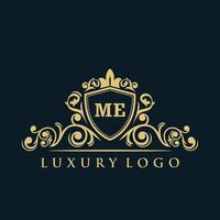 Letter ME logo with Luxury Gold Shield. Elegance logo vector template.