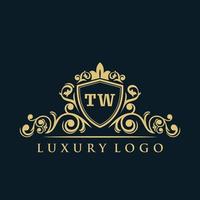 Letter TW logo with Luxury Gold Shield. Elegance logo vector template.