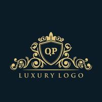 Letter QP logo with Luxury Gold Shield. Elegance logo vector template.