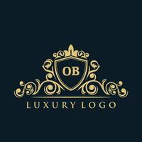 logotipo de la letra ob con escudo dorado de lujo. plantilla de vector de logotipo de elegancia.