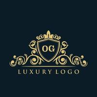 Letter OG logo with Luxury Gold Shield. Elegance logo vector template.