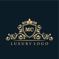 Letter MC logo with Luxury Gold Shield. Elegance logo vector template.