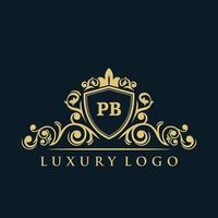 logotipo de letra pb con escudo dorado de lujo. plantilla de vector de logotipo de elegancia.