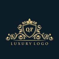 logotipo de la letra qf con escudo dorado de lujo. plantilla de vector de logotipo de elegancia.