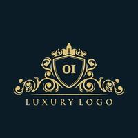 Letter OI logo with Luxury Gold Shield. Elegance logo vector template.